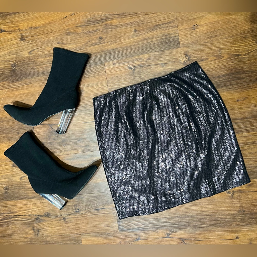 Black Sequin A-line Skirt